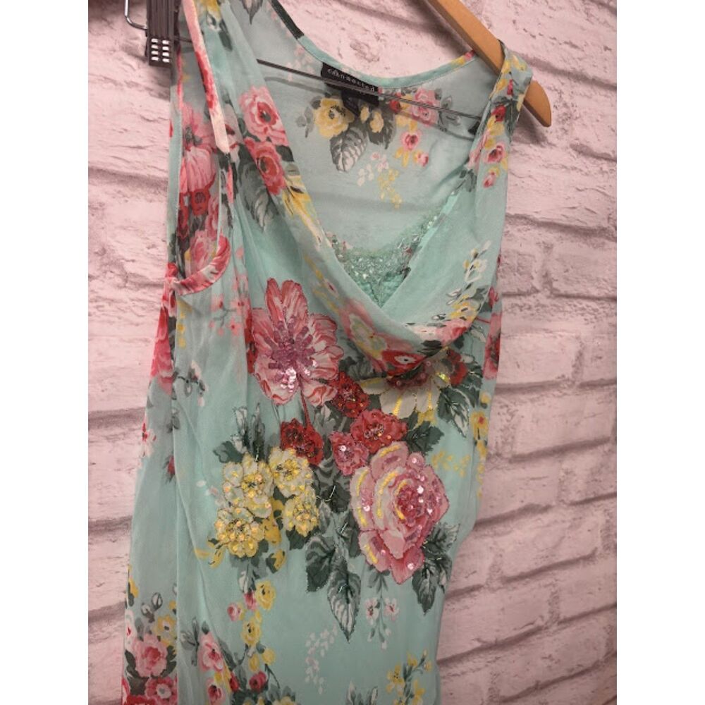 Connected Apparel Y2k Dress sheath Beaded Sequins Floral Cowl Neck Fairy XL blue - Picture 3 of 5